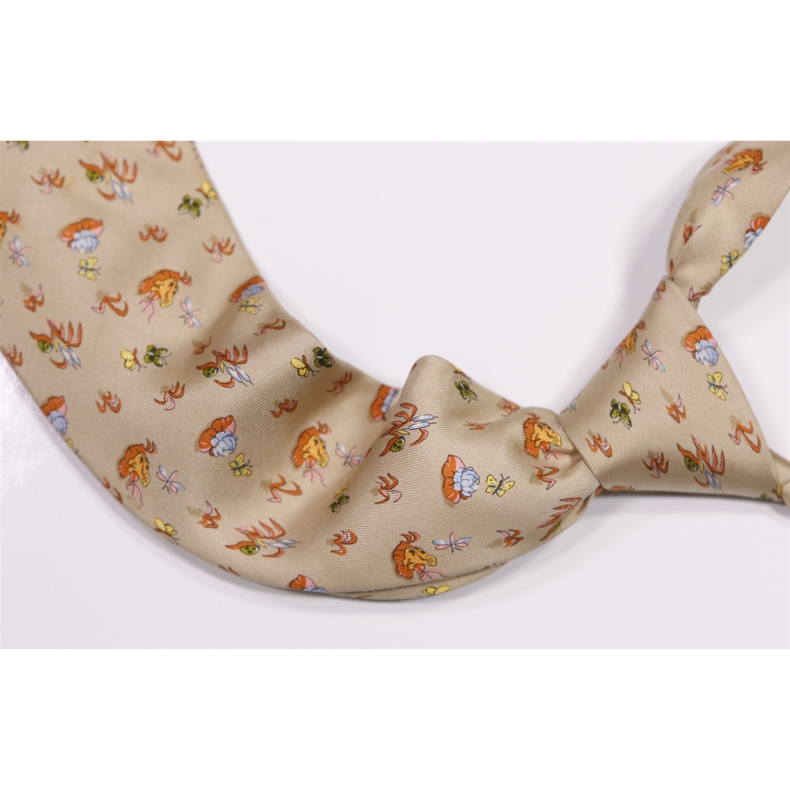 Salvatore Ferragamo Tan Frogs Lily Pad Silk Necktie Tie